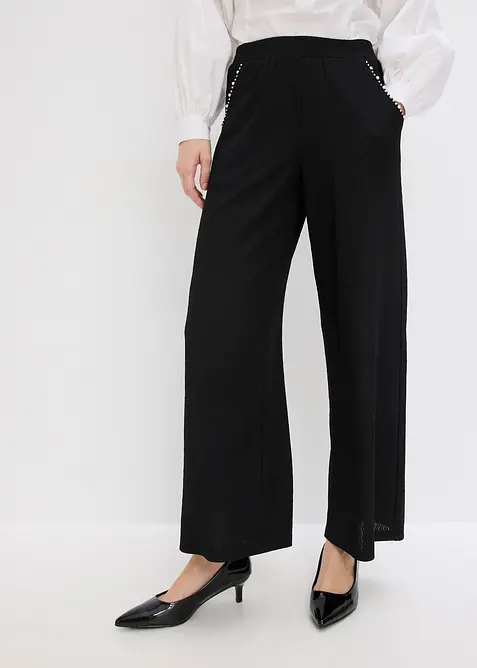 Pantalon en jersey texturé avec application de perles, bonprix