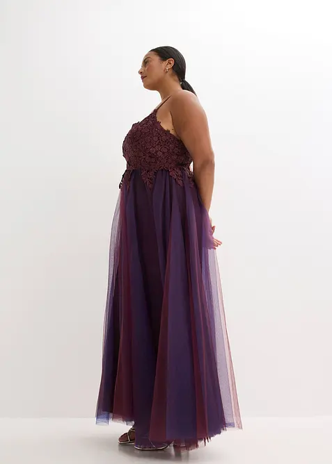 Robe longue en tulle délicat avec dentelle, bonprix