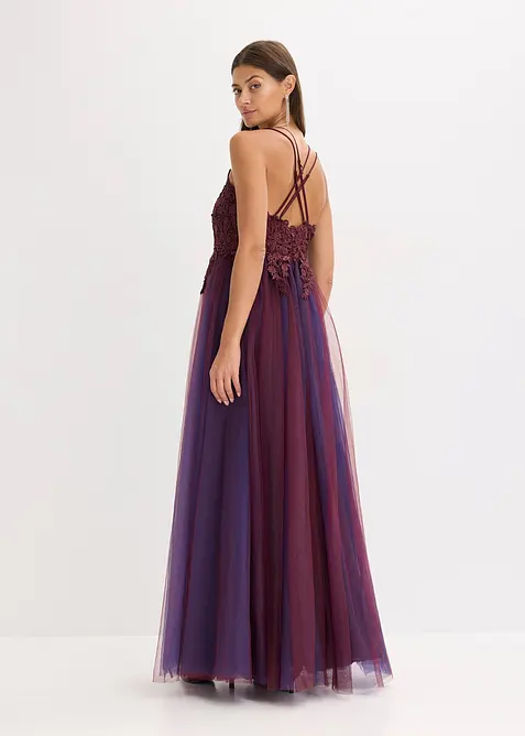 Robe longue en tulle délicat avec dentelle, bonprix
