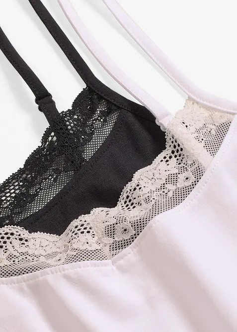 Unterhemd mit Bio-Baumwolle und Spitze (2er Pack), bonprix