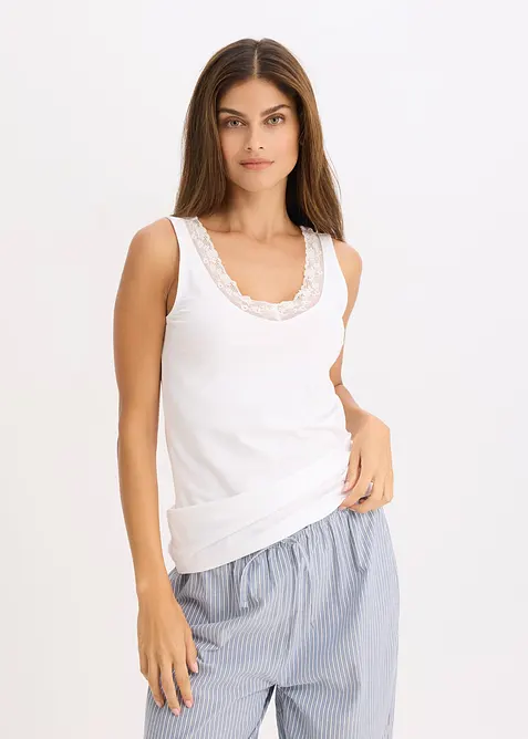 Unterhemd mit Bio-Baumwolle und Spitze (2er Pack), bonprix