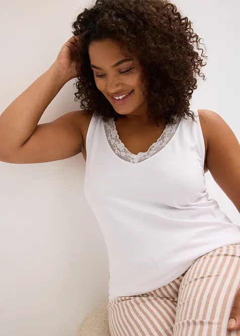 Unterhemd mit Bio-Baumwolle und Spitze (2er Pack), bonprix