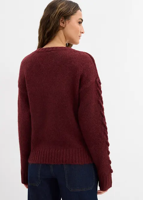 Pull boxy avec motif tressé sur les manches, bonprix