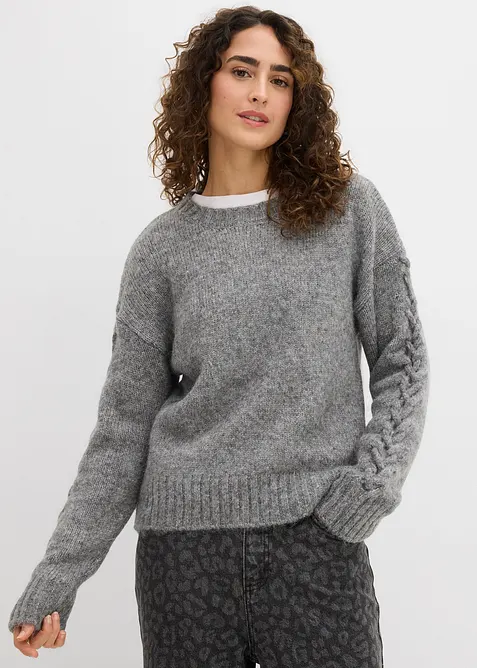 Boxy-Pullover mit geflochtenen Ärmeln, bonprix