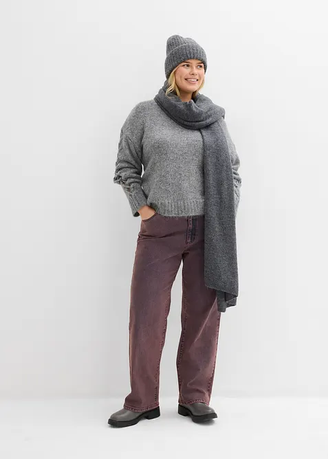 Boxy-Pullover mit geflochtenen Ärmeln, bonprix