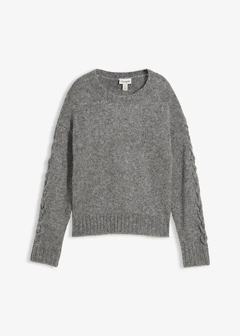 Boxy-Pullover mit geflochtenen Ärmeln, bonprix