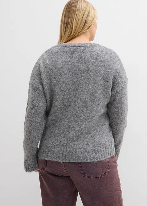 Boxy-Pullover mit geflochtenen Ärmeln, bonprix