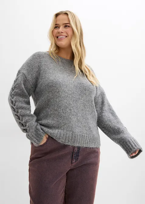 Boxy-Pullover mit geflochtenen Ärmeln, bonprix
