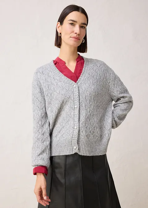 Ajour-Strickjacke mit Wolle, bonprix
