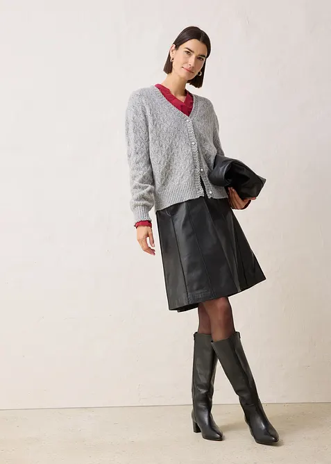 Ajour-Strickjacke mit Wolle, bonprix