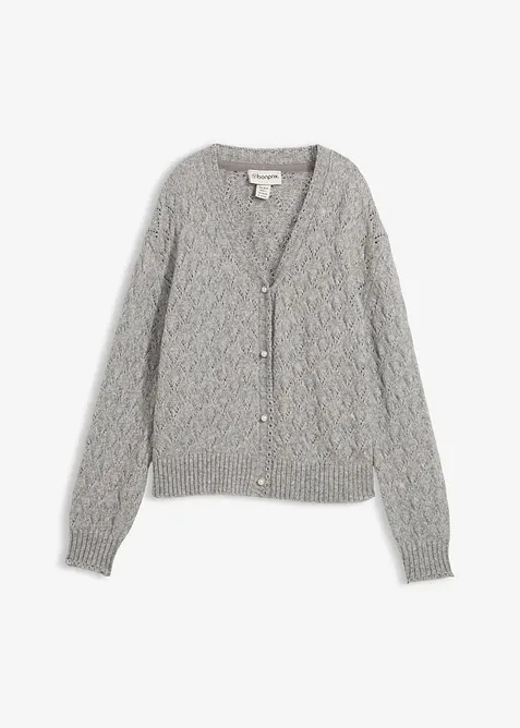 Ajour-Strickjacke mit Wolle, bonprix