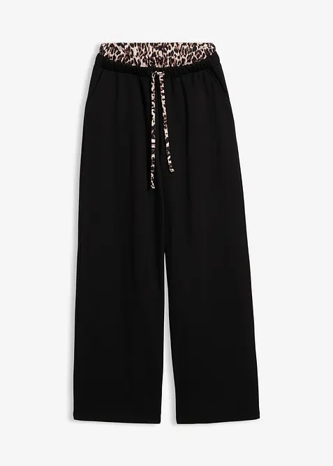 Pantalon large en sweat à ceinture contrastante, bonprix