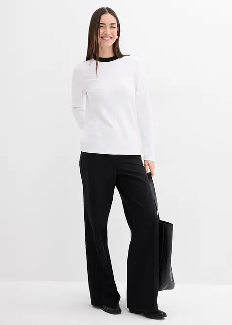 T-shirt manches longues en viscose mélangée, col cheminée contrastant, bonprix