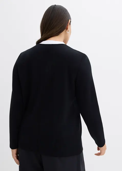 T-shirt manches longues en viscose m&eacute;lang&eacute;e, col chemin&eacute;e contrastant, bonprix