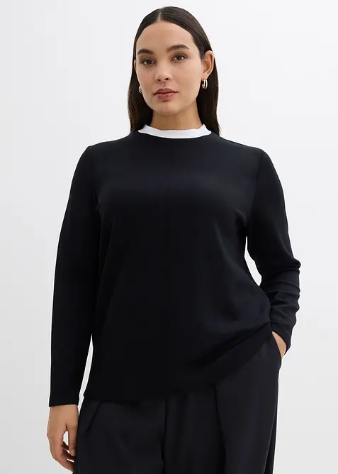 T-shirt manches longues en viscose m&eacute;lang&eacute;e, col chemin&eacute;e contrastant, bonprix