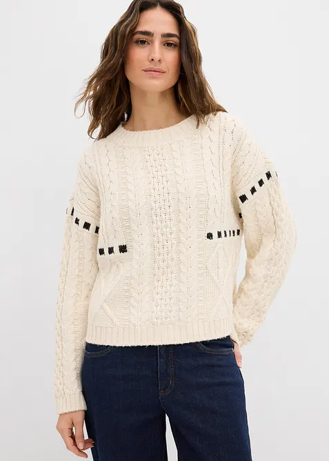 Grobstrick-Pullover mit Zopfmuster, bonprix