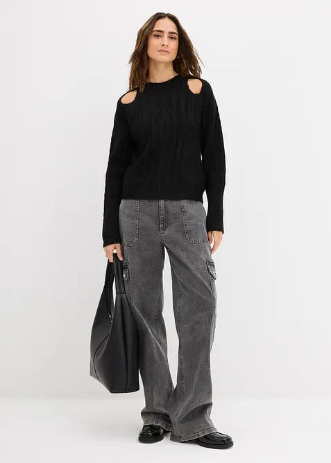 Grobstrick-Pullover mit Zopfmuster, bonprix