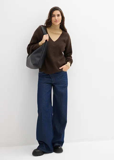 Pull en maille avec col V, bonprix