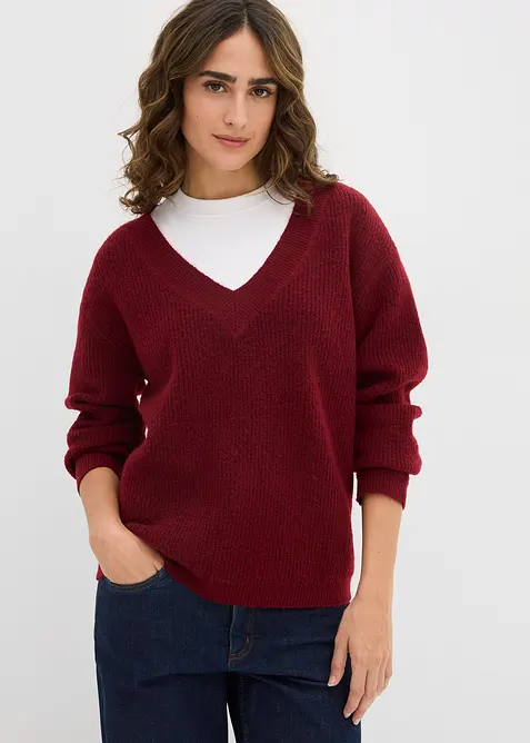 Pull en maille avec col V, bonprix