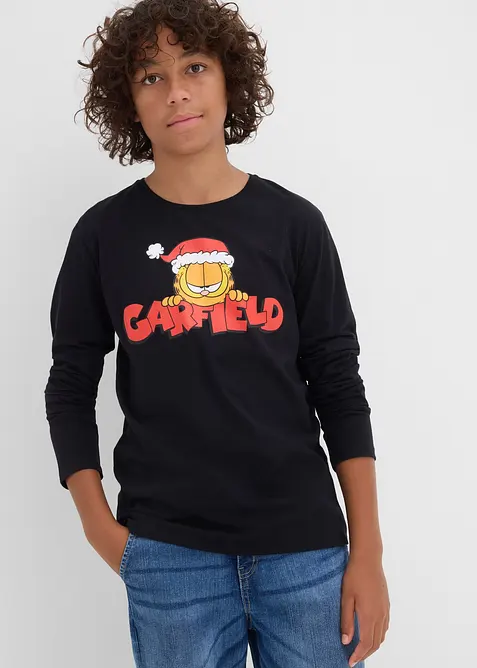 T-shirt manches longues Garfield avec motif de Noël, 100% coton, Garfield