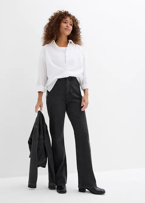 Loose Straight-Jeans High Waist, Bequembund mit Strass, bonprix