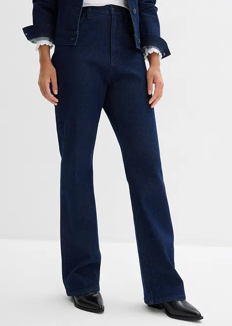 Jean droit loose, taille haute élastiquée avec strass, bonprix