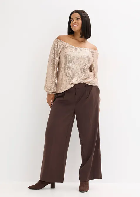 T-shirt oversize à sequins encolure Bardot, bonprix