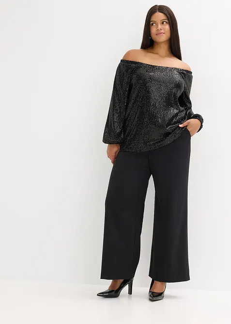 T-shirt oversize &agrave; sequins encolure Bardot, bonprix