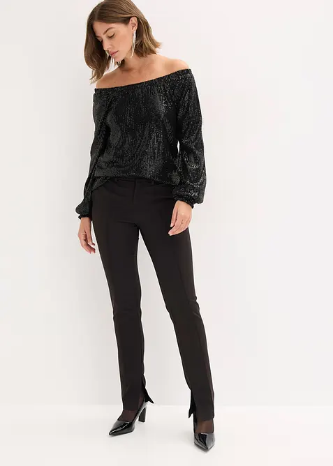 Carmenshirt, Oversized mit Pailletten, bonprix