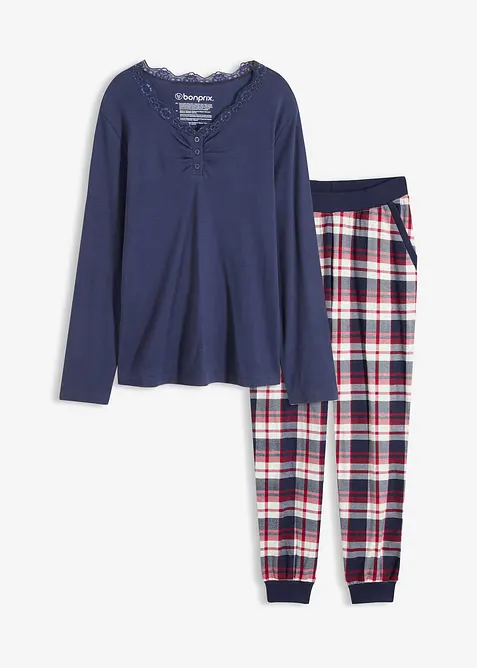 Pyjama mit Rippshirt und Knopfleiste, bonprix