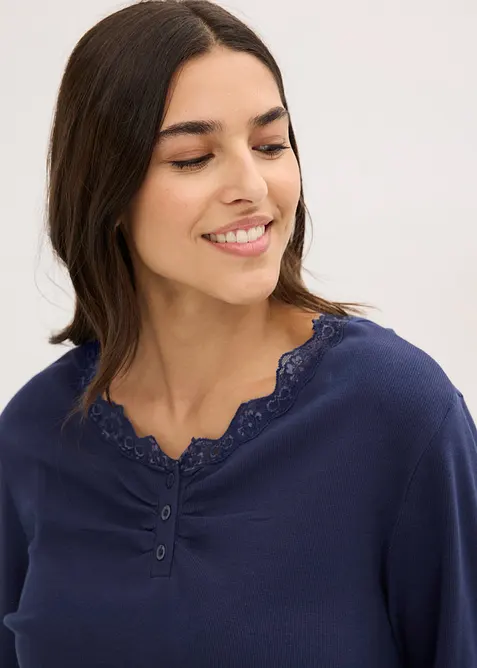 Pyjama mit Rippshirt und Knopfleiste, bonprix