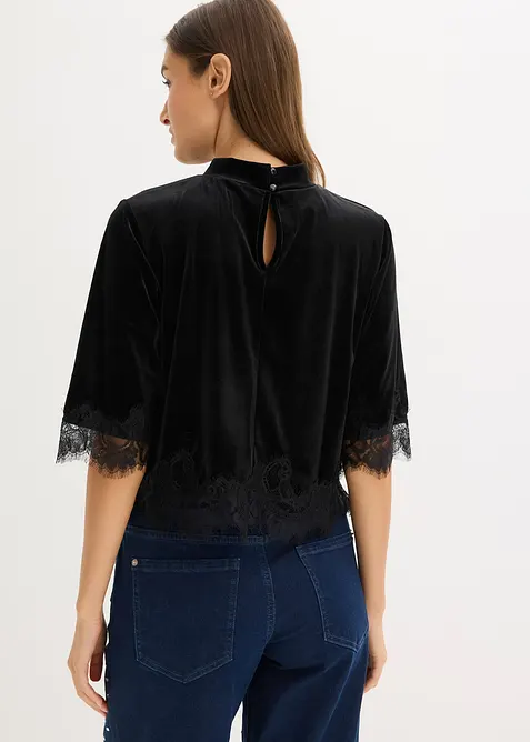 Samtshirt mit Spitze, bonprix