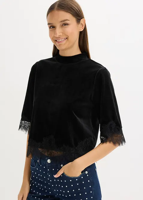 Samtshirt mit Spitze, bonprix