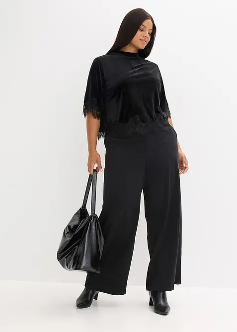 T-shirt en velours et dentelle, bonprix