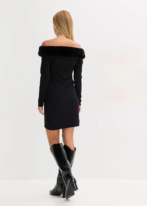 Strickkleid mit Fellimitat-Besatz, bonprix