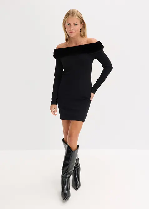 Strickkleid mit Fellimitat-Besatz, bonprix