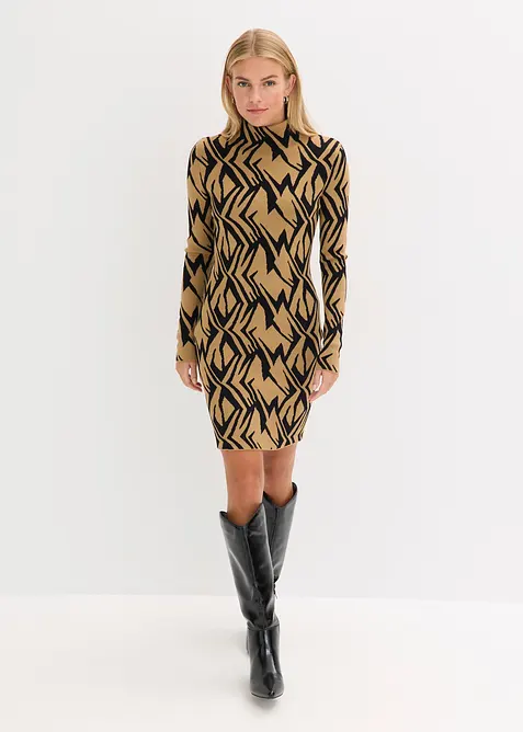 Robe en maille ajustée à col montant, bonprix