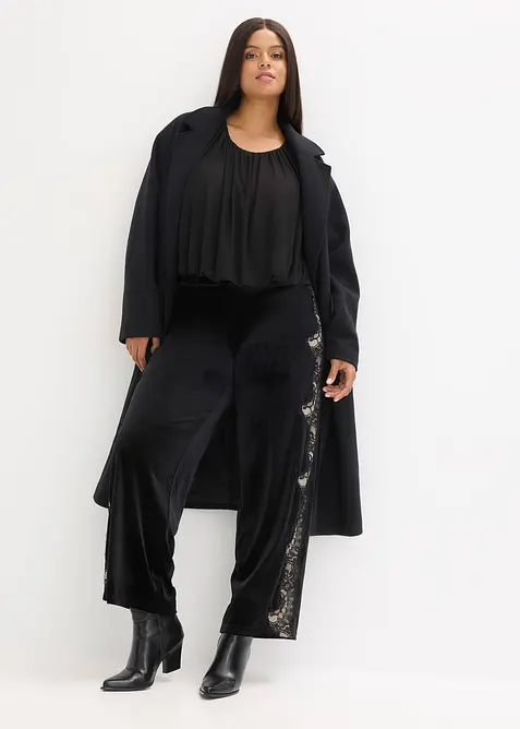 Marlenehose aus softem Samt mit Spitzeneinsatz, bonprix
