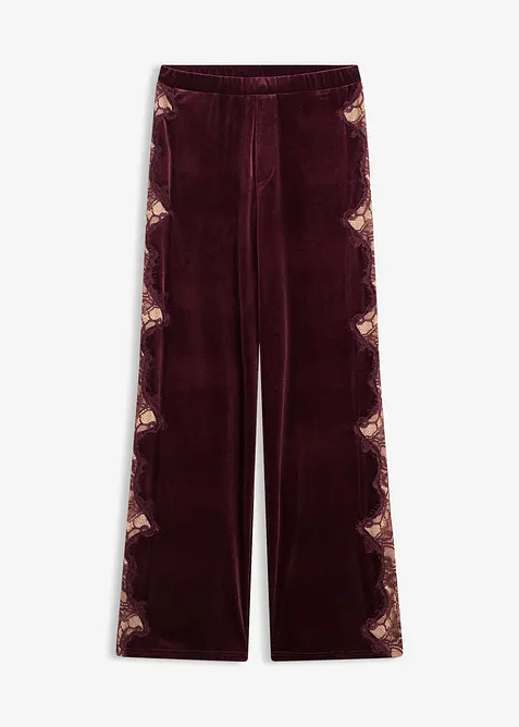 Pantalon large en velours doux avec empiècement dentelle, bonprix