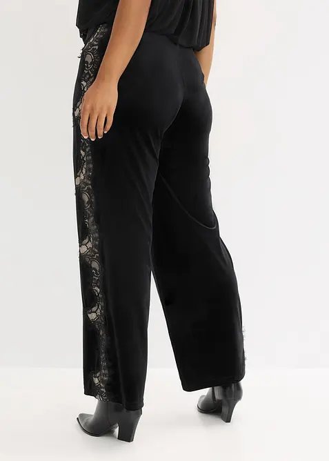 Marlenehose aus softem Samt mit Spitzeneinsatz, bonprix