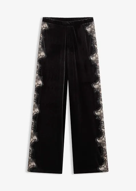 Marlenehose aus softem Samt mit Spitzeneinsatz, bonprix