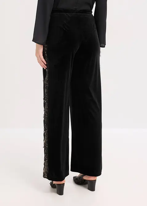 Marlenehose aus softem Samt mit Spitzeneinsatz, bonprix
