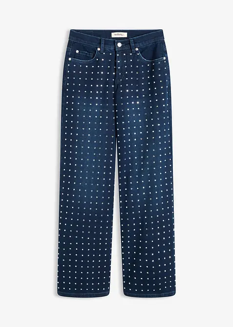 Jean large taille mi-haute avec application de strass, bonprix