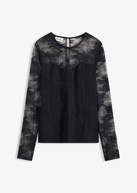 T-shirt manches longues en dentelle délicate, bonprix