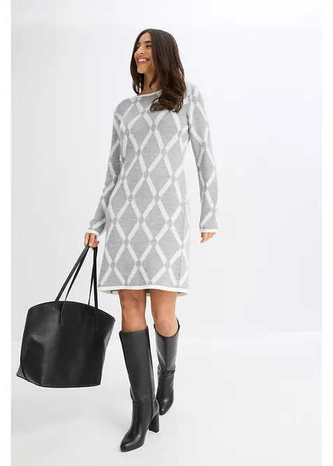 Robe en maille poilue avec motif en losange, bonprix