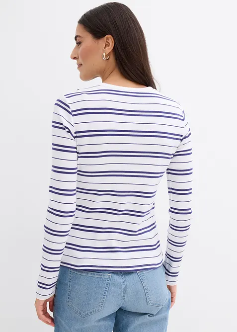 Geripptes Langarmshirt aus Bio-Baumwollmix, bonprix