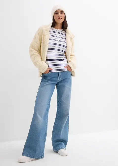 Geripptes Langarmshirt aus Bio-Baumwollmix, bonprix