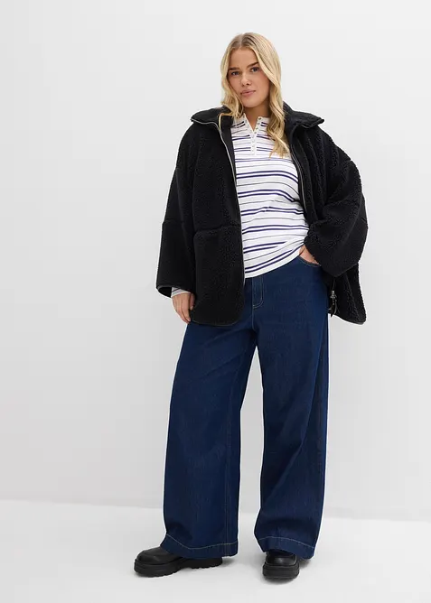 Geripptes Langarmshirt aus Bio-Baumwollmix, bonprix