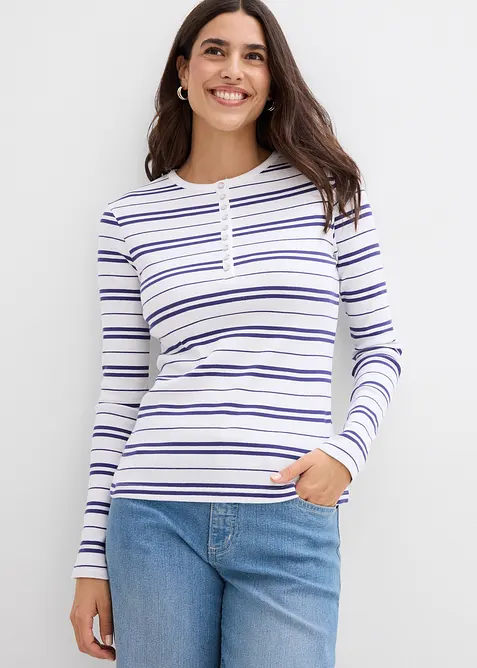 Geripptes Langarmshirt aus Bio-Baumwollmix, bonprix