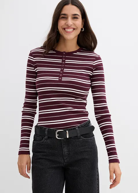 T-shirt manches longues en coton côtelé extensible, bonprix